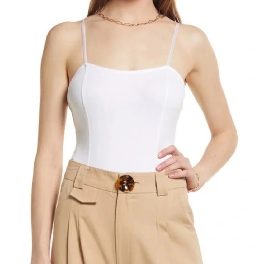 OPEN EDIT White Cami Ribbed Bodysuit